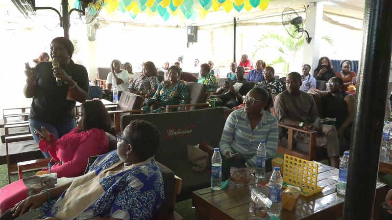 A full audience listening to a speaker at the hangout